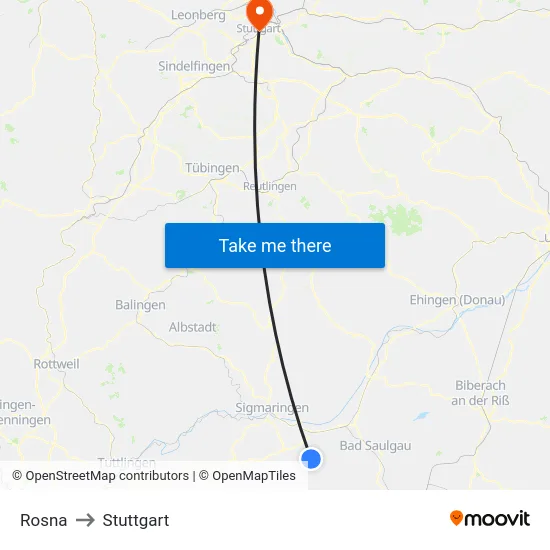 Rosna to Stuttgart map