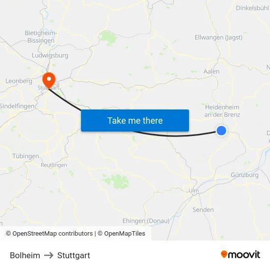 Bolheim to Stuttgart map