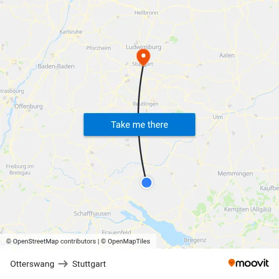 Otterswang to Stuttgart map