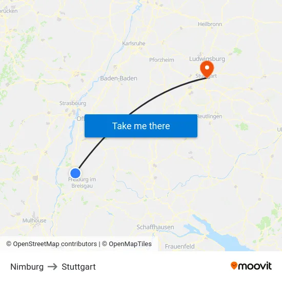 Nimburg to Stuttgart map