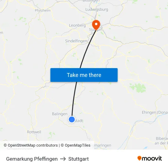 Gemarkung Pfeffingen to Stuttgart map