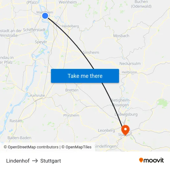 Lindenhof to Stuttgart map