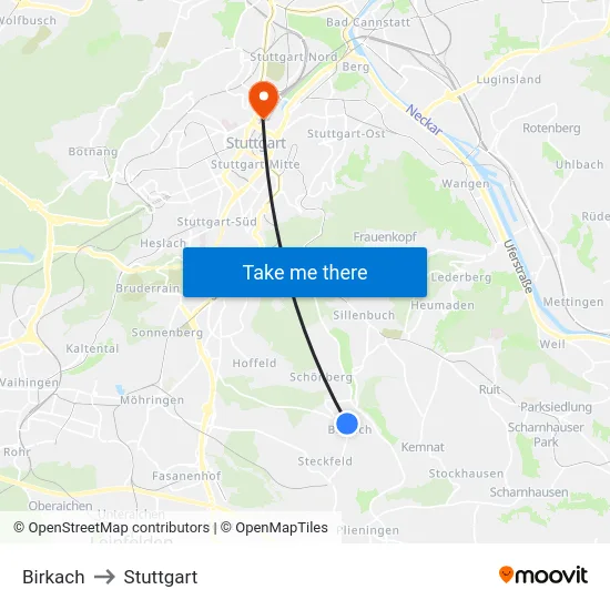Birkach to Stuttgart map