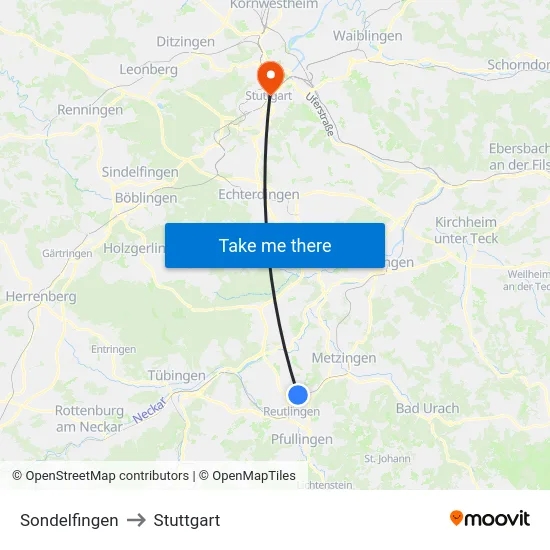 Sondelfingen to Stuttgart map