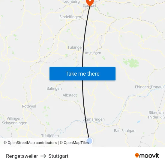 Rengetsweiler to Stuttgart map