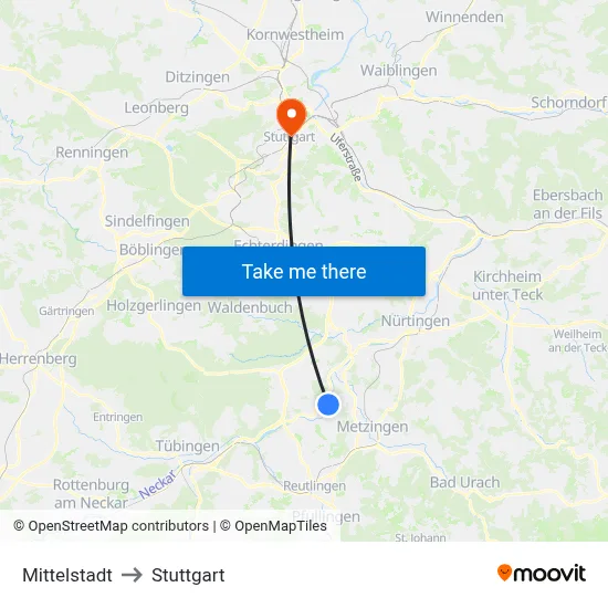 Mittelstadt to Stuttgart map
