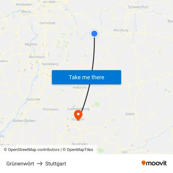 Grünenwört to Stuttgart map