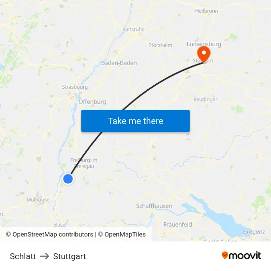 Schlatt to Stuttgart map