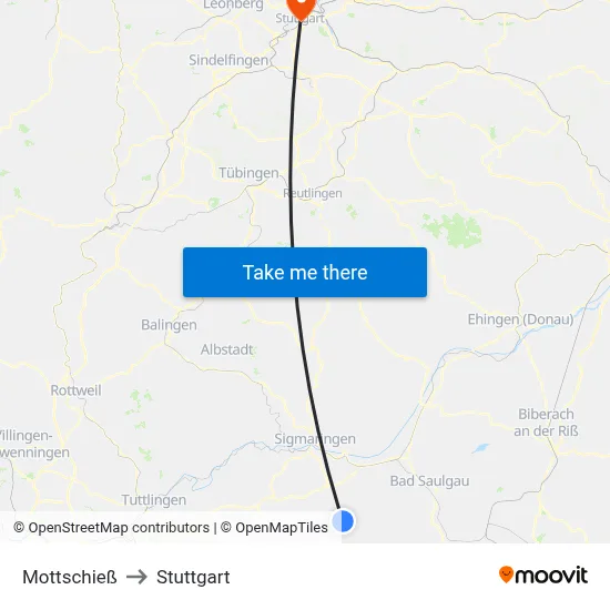 Mottschieß to Stuttgart map