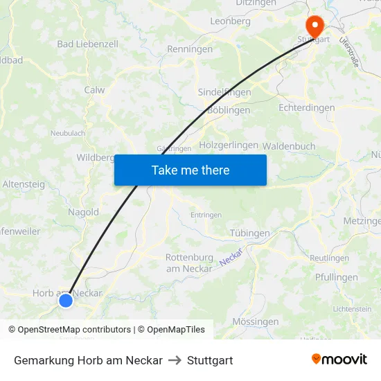 Gemarkung Horb am Neckar to Stuttgart map