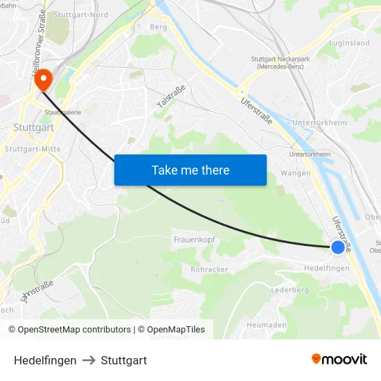 Hedelfingen to Stuttgart map