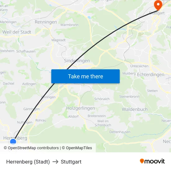 Herrenberg (Stadt) to Stuttgart map