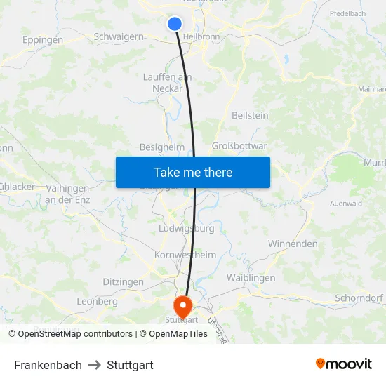 Frankenbach to Stuttgart map