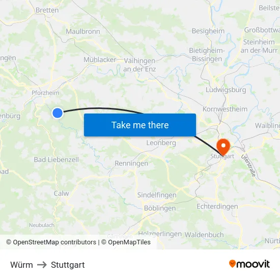 Würm to Stuttgart map