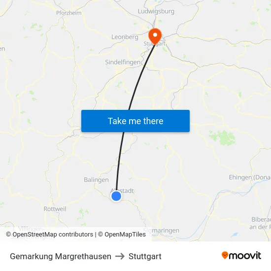 Gemarkung Margrethausen to Stuttgart map