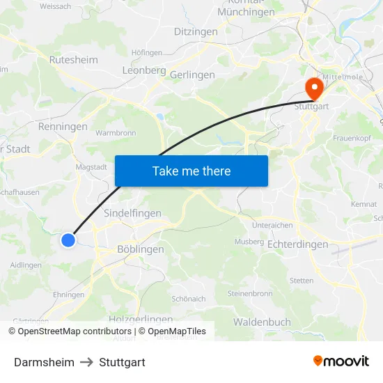 Darmsheim to Stuttgart map