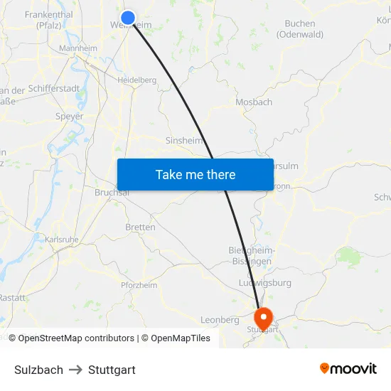 Sulzbach to Stuttgart map