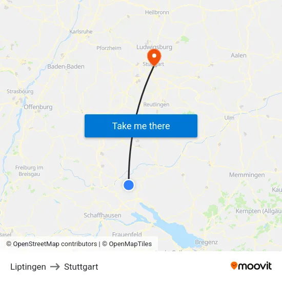 Liptingen to Stuttgart map