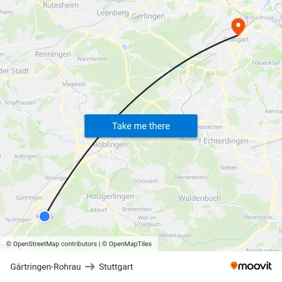 Gärtringen-Rohrau to Stuttgart map