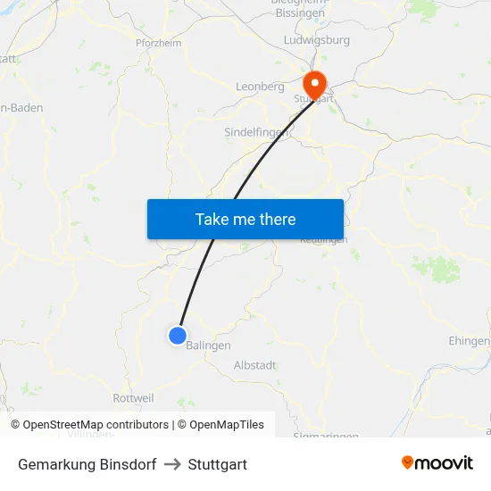 Gemarkung Binsdorf to Stuttgart map