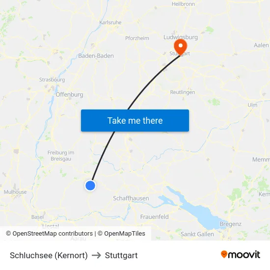 Schluchsee (Kernort) to Stuttgart map
