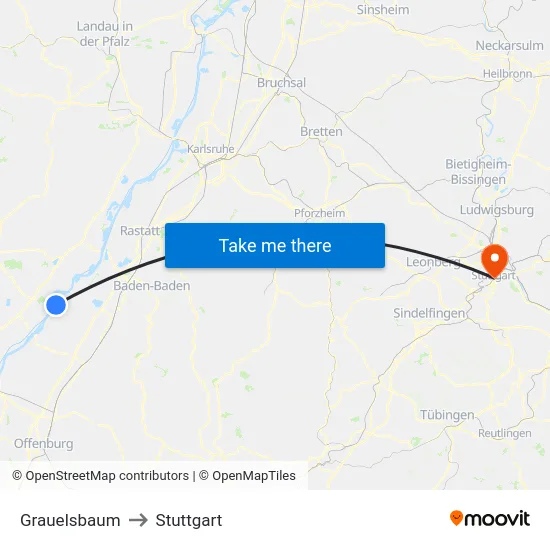 Grauelsbaum to Stuttgart map