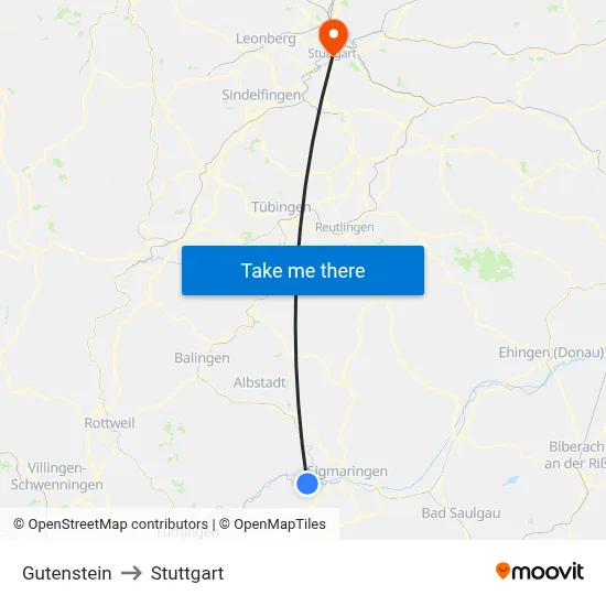 Gutenstein to Stuttgart map