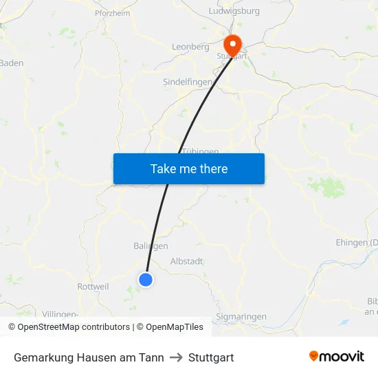 Gemarkung Hausen am Tann to Stuttgart map