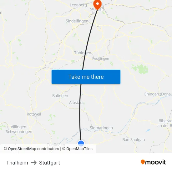 Thalheim to Stuttgart map