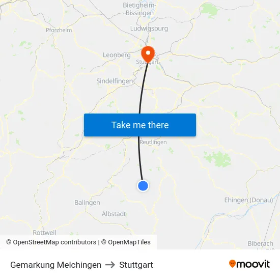 Gemarkung Melchingen to Stuttgart map