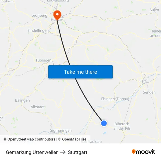 Gemarkung Uttenweiler to Stuttgart map