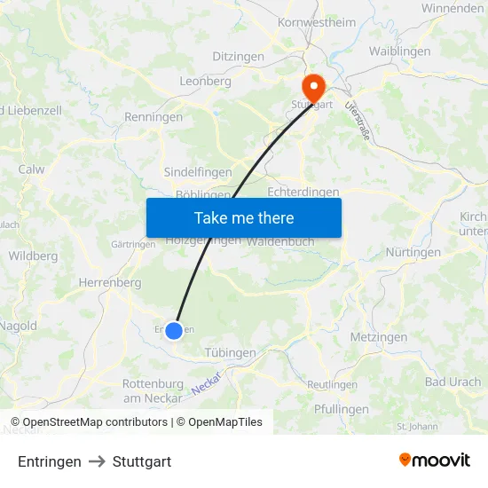 Entringen to Stuttgart map