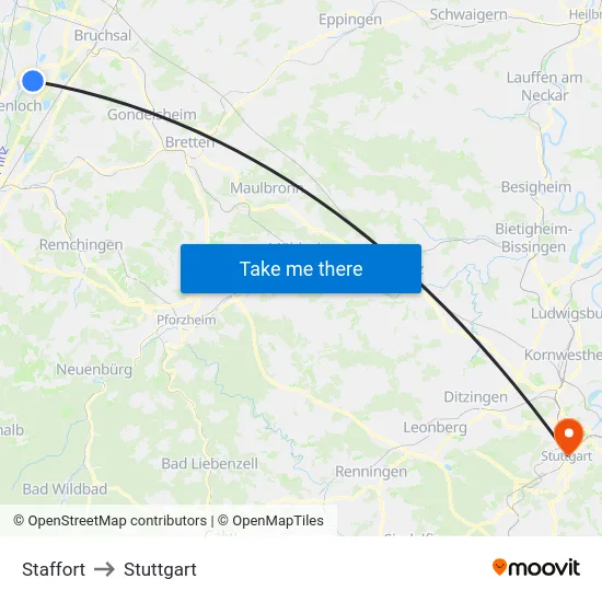 Staffort to Stuttgart map
