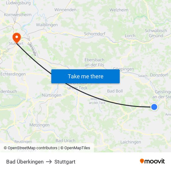 Bad Überkingen to Stuttgart map