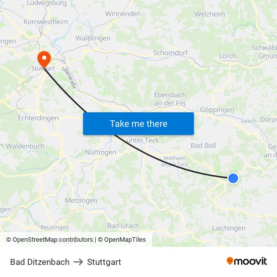 Bad Ditzenbach to Stuttgart map