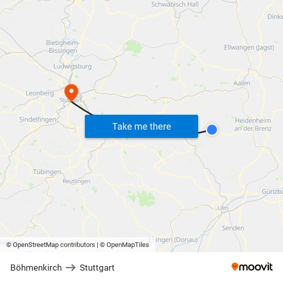 Böhmenkirch to Stuttgart map