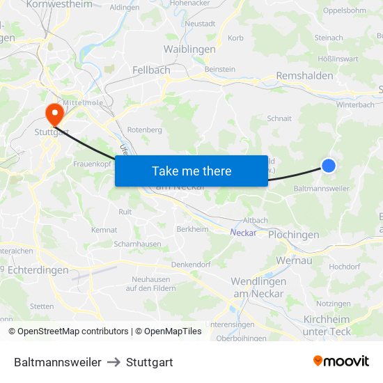 Baltmannsweiler to Stuttgart map