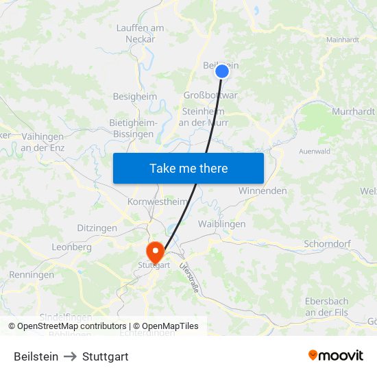 Beilstein to Stuttgart map
