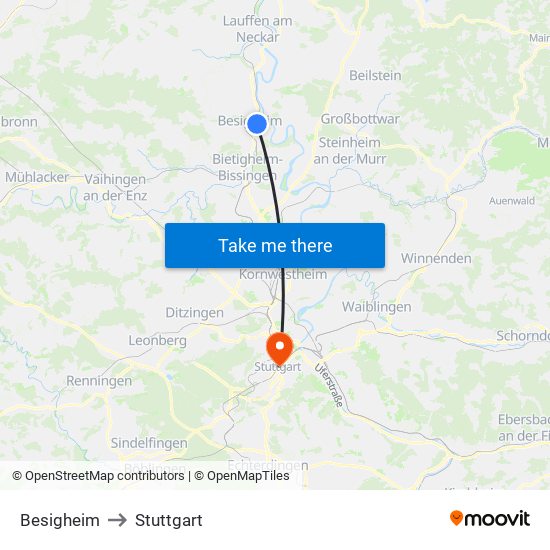 Besigheim to Stuttgart map