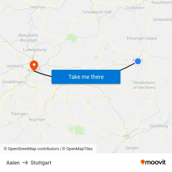 Aalen to Stuttgart map