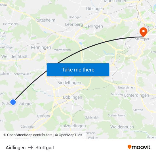 Aidlingen to Stuttgart map