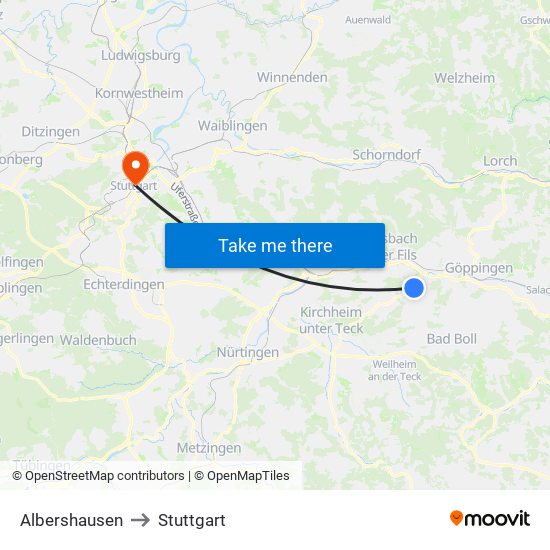 Albershausen to Stuttgart map