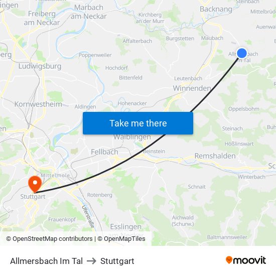 Allmersbach Im Tal to Stuttgart map