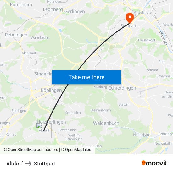 Altdorf to Stuttgart map