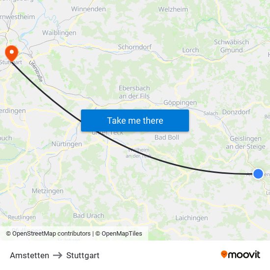 Amstetten to Stuttgart map