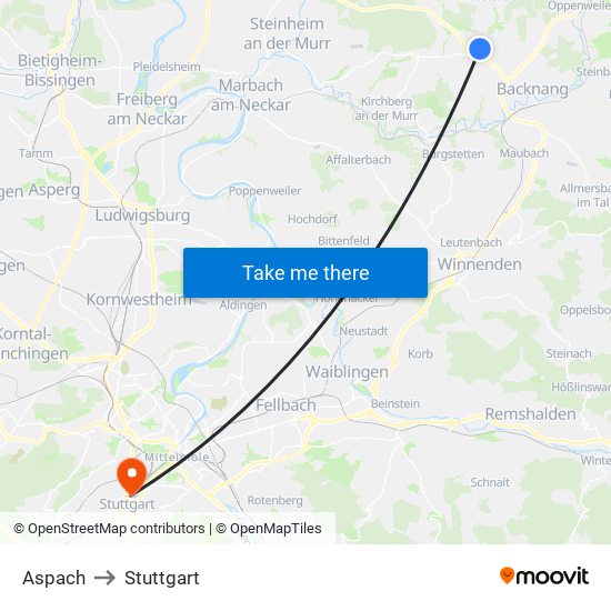 Aspach to Stuttgart map