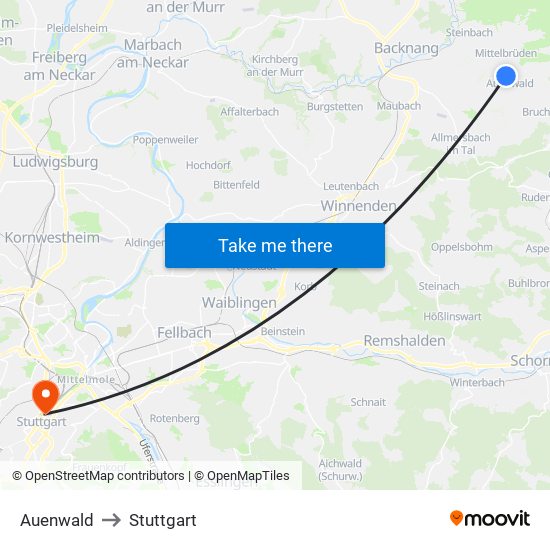 Auenwald to Stuttgart map