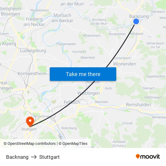 Backnang to Stuttgart map