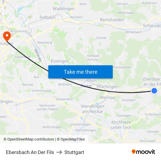 Ebersbach An Der Fils to Stuttgart map