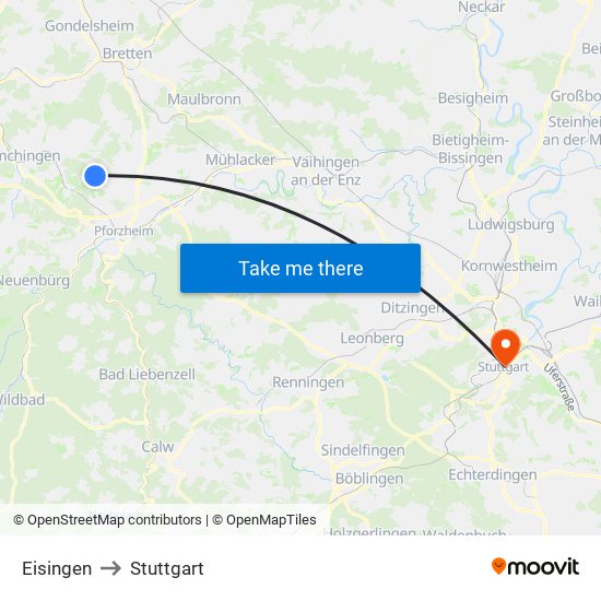 Eisingen to Stuttgart map